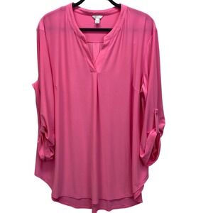 Cato‎ Women's Pink V-Neck Roll-Tab Sleeve Tunic Top Plus Size 18/20W Wicking